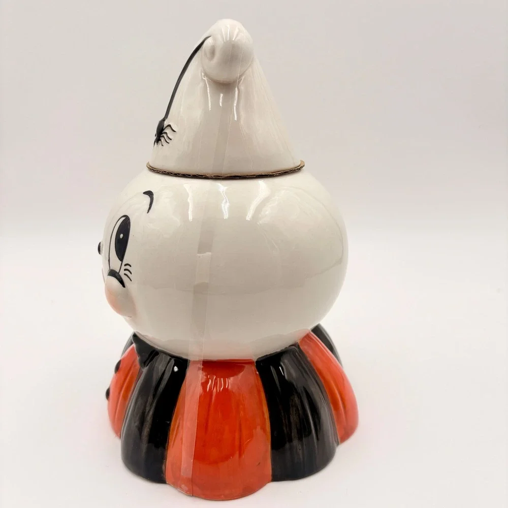 Johanna Parker Ceramic Ghost Cookie Jar Halloween Orange Black Vintage Style
